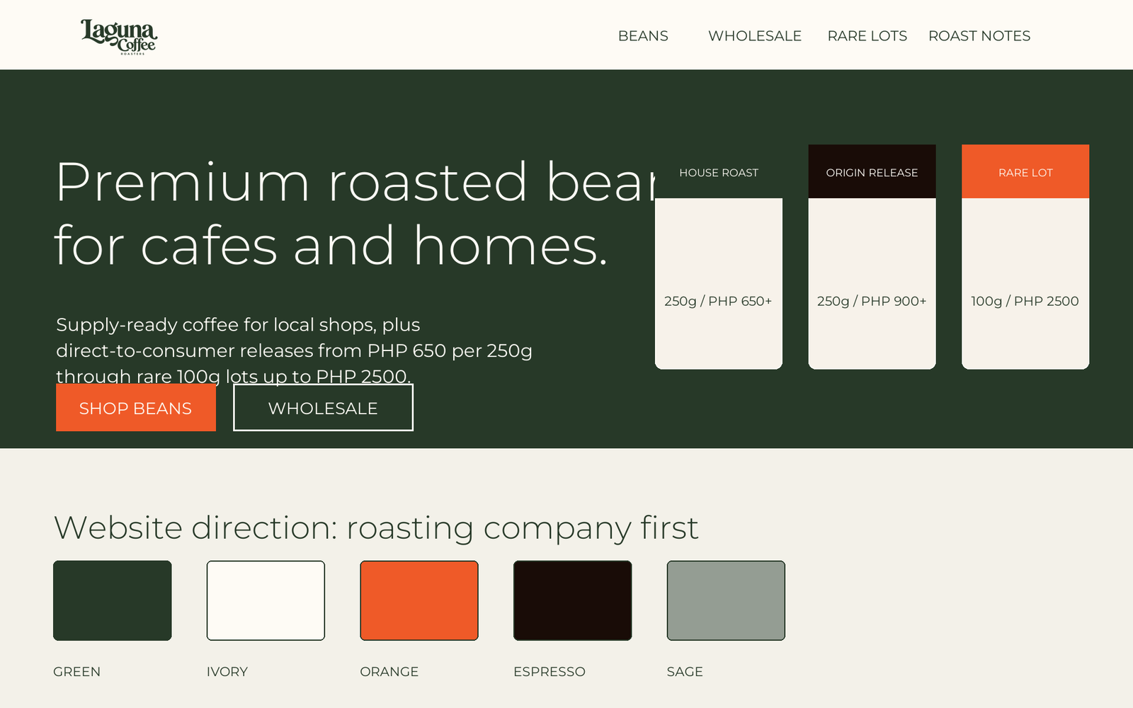 Laguna Coffee Roasters packaging and website mood preview